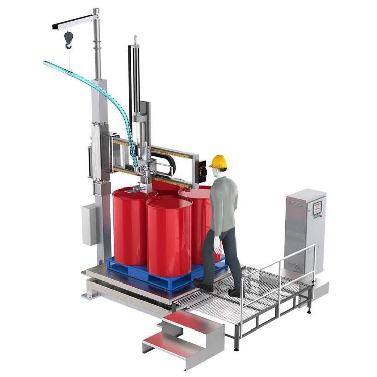 Máquina de llenado de aditivos químicos con brazo basculante de barril IBC